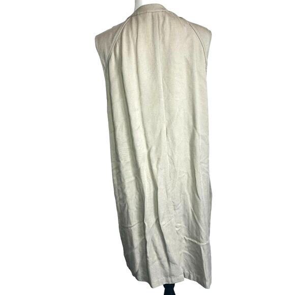 CHICO'S | 2 Large Draped Long Vest Cardigan Lightweight Tan Khaki Pockets Ruffle - Picture 2 of 12
